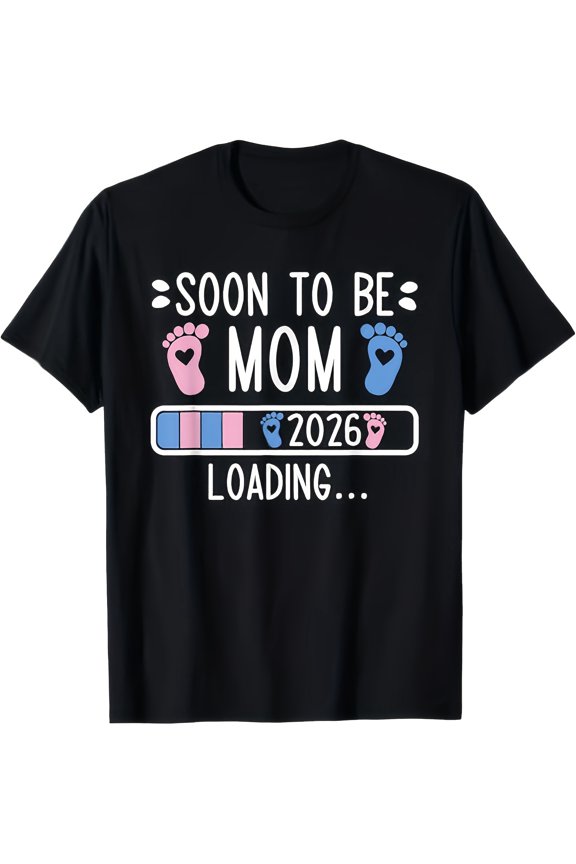 Retro Soon To Be Mom 2026 Loading Pregnancy Announcement T-Shirt Funny Maternity Expecting Motherhood Graphic Tee