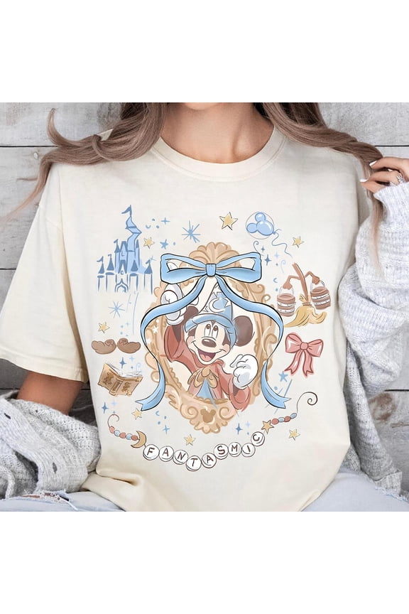 Retro Sorcerer Mickey Fantasia Shirt Disney Magic Tee Wizard Mickey Vintage Aesthetic Shirt Fantasmic Castle Coquette Style Disney Tee Gift, S-5XL Shirt