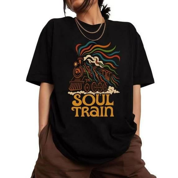 Retro Soul Train Graphic Tee T Shirt Top Locomotive Colorful Cotton Short Sleeve Crew Neck Black S-5XL