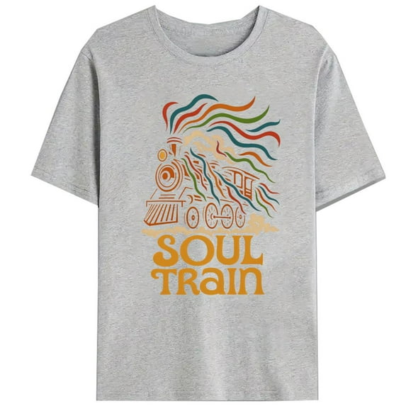 Retro Soul Train Graphic Tee T Shirt Top Locomotive Colorful Cotton Short Sleeve Crew Neck Gray S-3XL