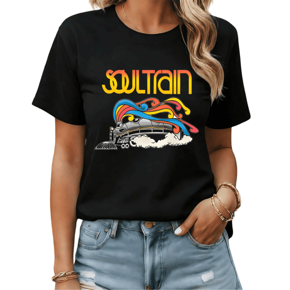 Retro Soul Train Graphic Tees Womans T-shirt Black S-5XL Shirts 70s Disco Tops