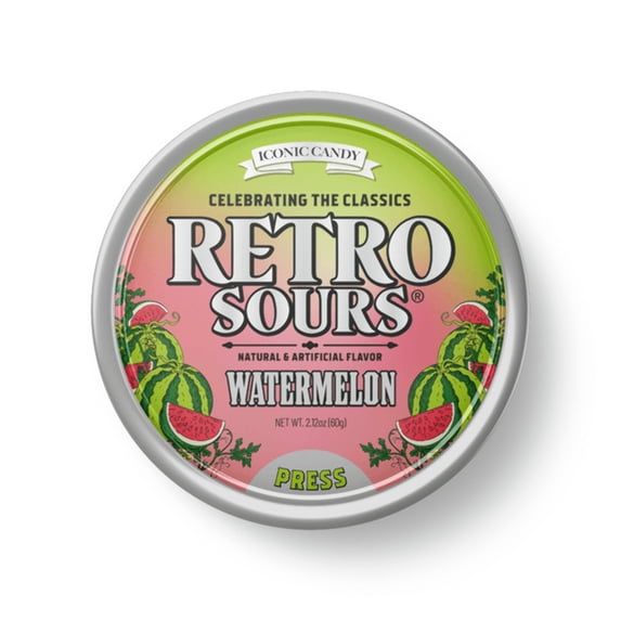 Retro Sours Tin Can – Watermelon (1 Pack) - Classic Hard Candy in Bold Fruity Flavor