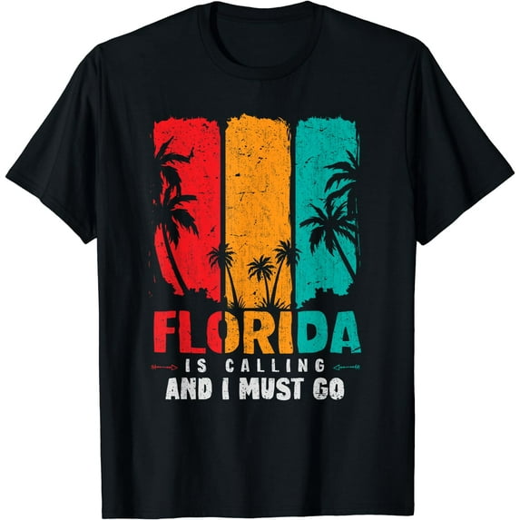 Retro South Beach Summer Vibes Palm Trees Funny Florida T-Shirt Black 3X-Large