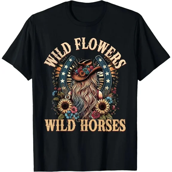 Retro Southern Sunset Cowgirl Shirt | Wild Horses Wildflowers Vintage Tee