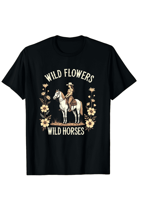 Retro Southern Sunset Wild Cowgirl Flowers - Wild Graphic Black T-Shirt for Men and Women