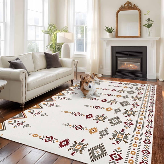 Retro Southwest, Area Rug 5x8 FT, Non Slip Bedroom Throw Carpet, Geometric Abstract Bohemia Native Tribal Washable Soft Floor Carpet Non-Shedding Rug for Living Room Nursery Dorm Office