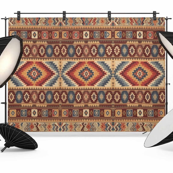 Retro Southwest Backdrop for Photoshoot,Photography Photo Studio Background Wall Backdrop,Boho Aztec Tribal Abstract Geometric Back Drop Banner Panel for Portraits Wedding Party Live Streaming 7x5Ft
