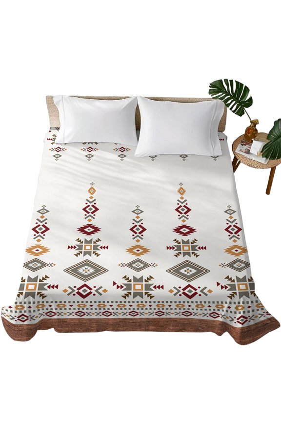 Retro Southwest Flat Sheet Only Twin Size, Soft Breathable Bed Top Sheets for Mattress, Geometric Abstract Bohemia Native Tribal Luxury Bedding Flat Sheets for Home Hotel Bedroom Bed Protection