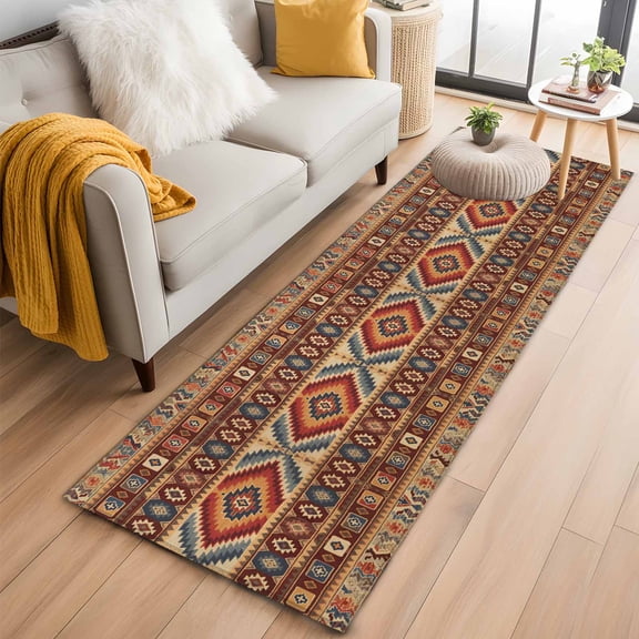Retro Southwest Kitchen Runner Rug 2x6 Washable Runners for Hallway Non Slip Boho Aztec Tribal Abstract Geometric Large Area Rug Indoor Floor Carpet for Bathroom Laundry Entryway Bedroom Living Room