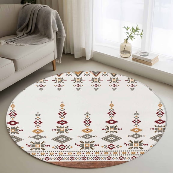 Retro Southwest, Round Area Rug 3.3 FT, Non Slip Small Entryway Kitchen Mat, Geometric Abstract Bohemia Native Tribal Washable Soft Circular Rug Non-Shedding Door Mat for Bathroom Playroom Kids Room