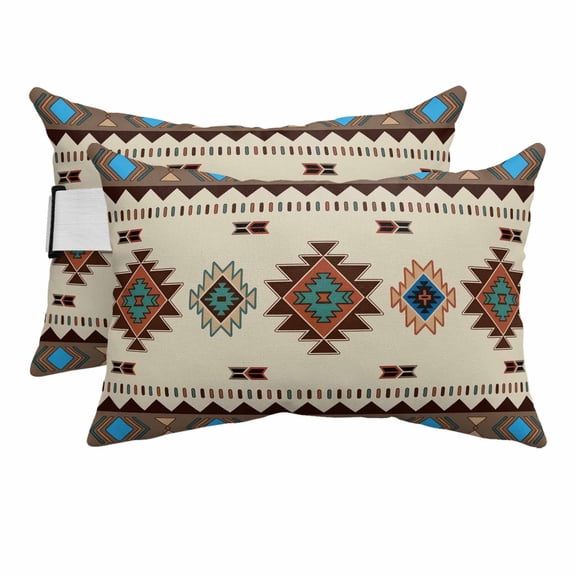 Retro Southwest Texture Outdoor Chaise Lounge Pillows Classic Brown Retro Art Lumbar Pillows with Insert Adjustable Elastic Strap Headrest Pillow for Recliner Patio Chair 2 Pack 11x16 Inch
