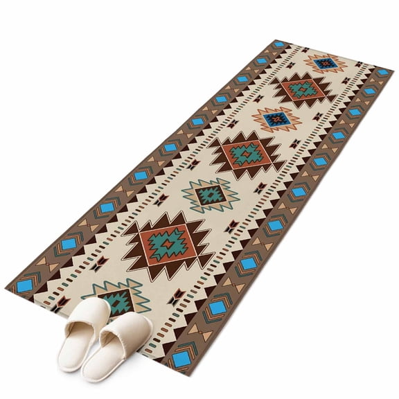 Retro Southwest Texture Washable Area Rug 2x6ft Classic Brown Retro Art Soft Rectangle Rugs for Living Room, Non Slip Carpet for Bedroom Entryway Dining Room