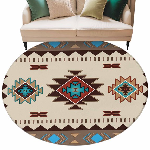 Retro Southwest Texture Washable Area Rug 6 ft Classic Brown Retro Art Soft Round Rugs for Living Room, Non Slip Carpet for Bedroom Entryway Dining Room