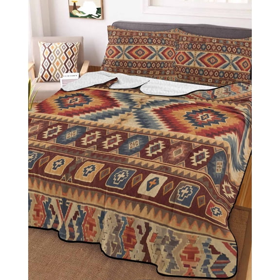 Retro Southwest Twin Size Down Alternative Comforter, Lightweight Comforter Quilt Bedding Set with Pillow Shams Boho Aztec Tribal Abstract Geometric All Seasons Bed Comforter Duvet Insert 68"x86"