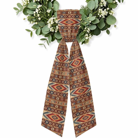 Retro Southwest Wreath Sash for Front Door, Boho Tribal Abstract Geometric Wreath Bow Holiday Garland Ribbon Wreath Accessories for Home Yard Porch Doorway Fall Christmas Decorations Gifts
