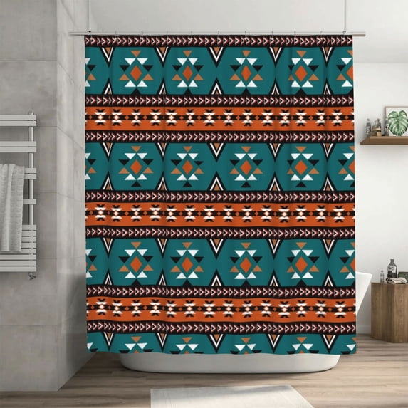 Retro Southwestern Traditional Style Pattern Shower Curtain, Waterproof Bath Curtains for Bathroom Decorations, 72 x 72 inches
