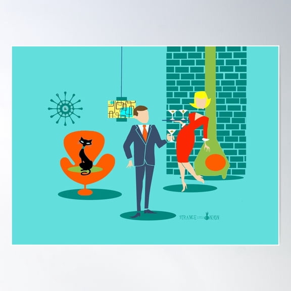Retro Space Age Cartoon Couple Poster Wall Art, Modern Wall Decor For Living Room Bedroom, 8x12 UNFRAMED