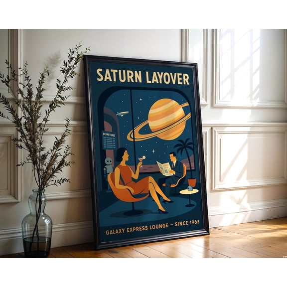 Retro Space Age Saturn Travel Poster Unframed Paper Print
