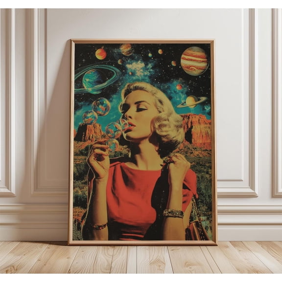 Retro Space Art Poster Vintage Surreal Collage Cosmic Pop Art Decor, Unframed Poster