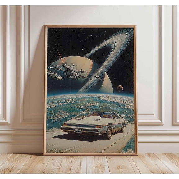 Retro Space Car Saturn Poster, Unframed Paper Poster 8x10in