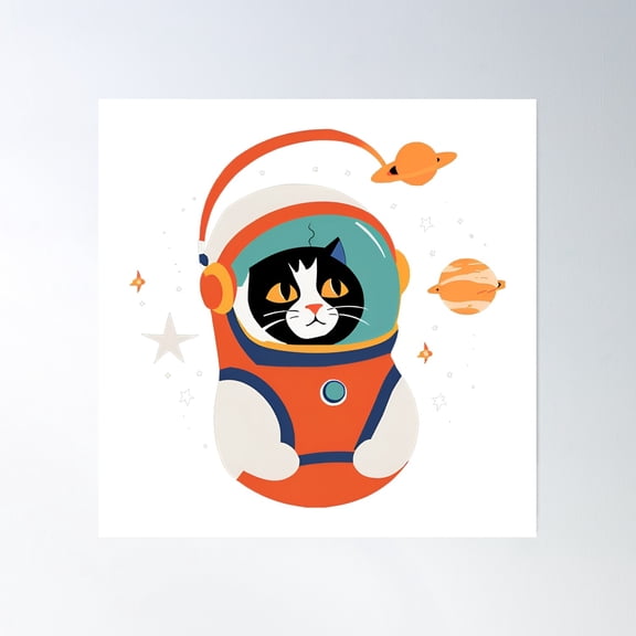 Retro Space Cat - Cosmic Explorer In An Astronaut Suit Poster Wall Art, Modern Wall Decor, 16x16 UNFRAMED