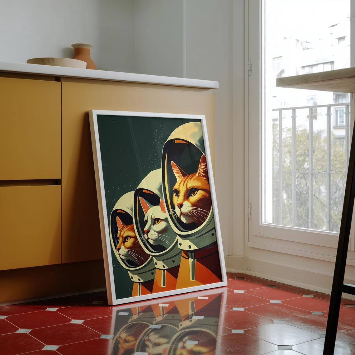 Retro Space Cats Astronaut Scifi Vintage Style Cosmic Wall Art Print ...