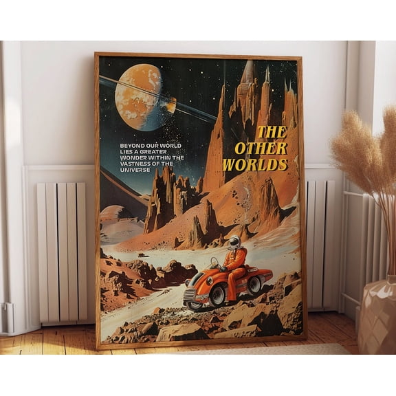 Retro Space Exploration Art Poster - Galactic Dystopian Chromolithograph Decor - Outer Space Print Wall Art, Modern Wall Decor, 8x12 UNFRAMED