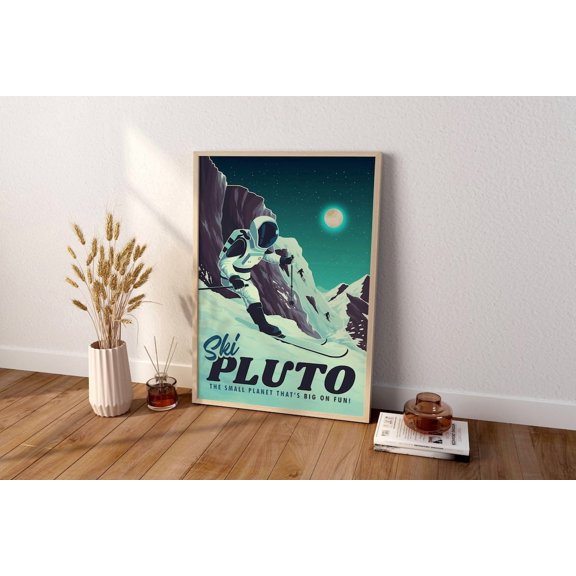 Retro Space Exploration Pluto Planet Travel Solar System Graphic Art, Unframed Poster