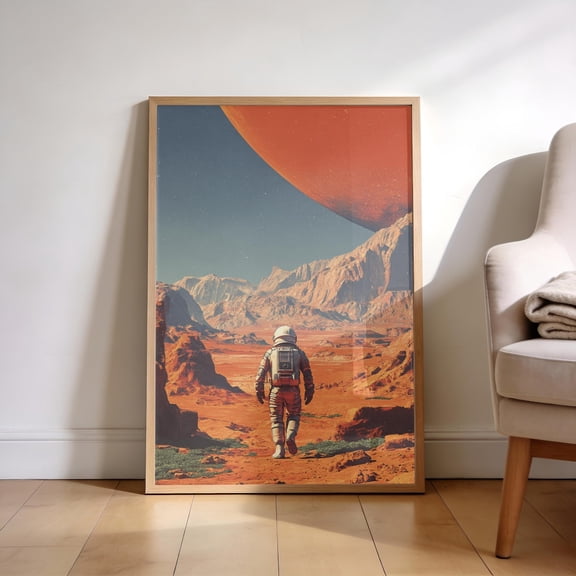 Retro Space Explorer Astronaut Sci Fi Vintage Space Cosmic Planet Landscape Poster Unframed Paper Print