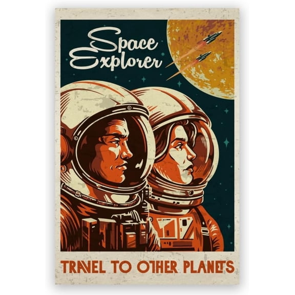 Retro Space Explorer Poster Wall Art Canvas Print 8x12 Inch Unframed Galaxy Planet Exploration Style 12