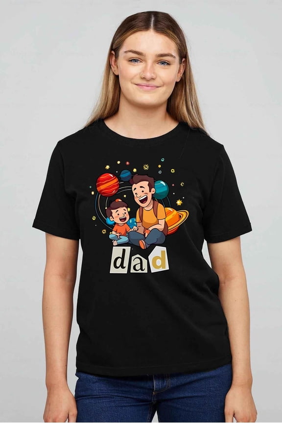 Retro Space Galaxy Father's Day Graphic Tee Cute Planets Astronomy Unisex Adult T-Shirt Funny Dad Gift Apparel