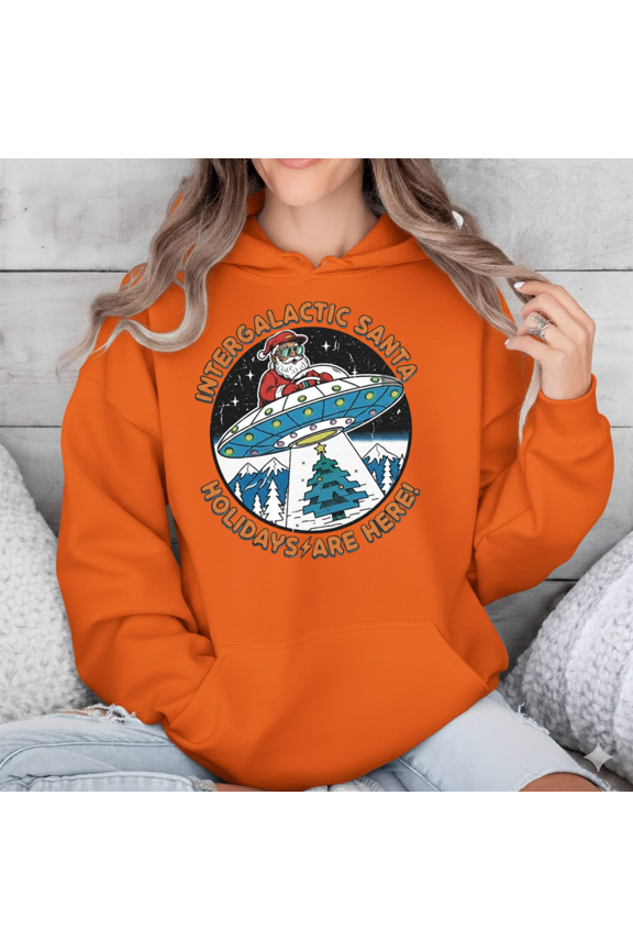 Retro Space Holiday Alien UFO Tree Intergalactic Festive Celebration Hoodie Shirt, up to size 5XL