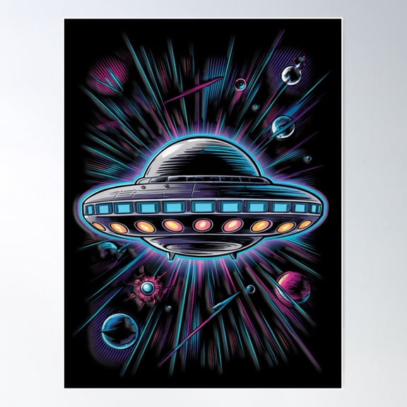 Retro Space Odyssey: The Ufo Encounter Poster Wall Art, Modern Wall Decor For Living Room Bedroom, 24x36 UNFRAMED