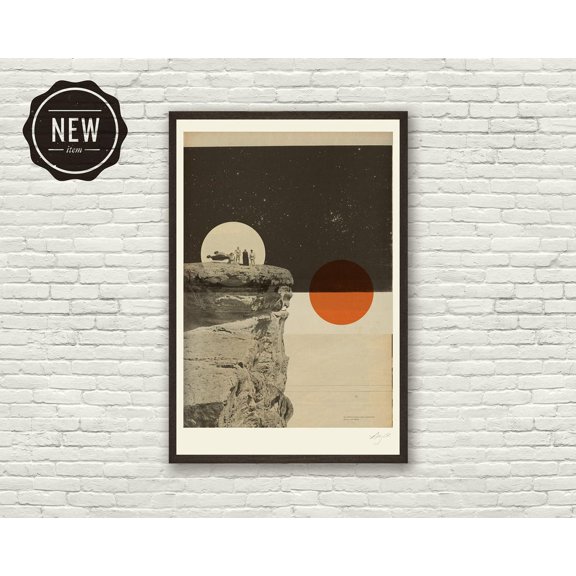 Retro Space Rebellion New Hope Collage Turquoise Orange Mid-Century Modern Wall Art, Unframed Poster