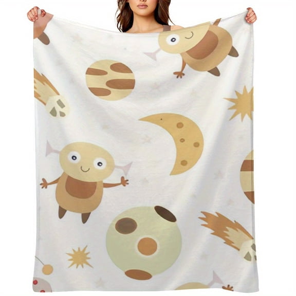 Retro Space-Themed Alien, Moon & UFO Vector Seamless Pattern - Multicolor Bedspread, Blanket & Nursery Decorations, Flying Saucer Design for Room, Baby Clothes Wrapping Paper (No Fabric, Low-Maintena