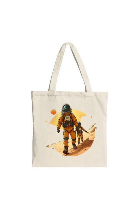 Retro Space-Themed Tote Bag: Canvas Multifunctional Features Astronauts & Planets Design Perfect for Parties Travel & Shopping