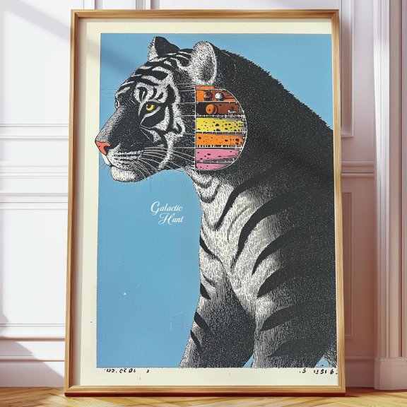 Retro Space Tiger Anatomy Sci-Fi Classroom Office Art V2, Unframed Paper Poster 8x10in