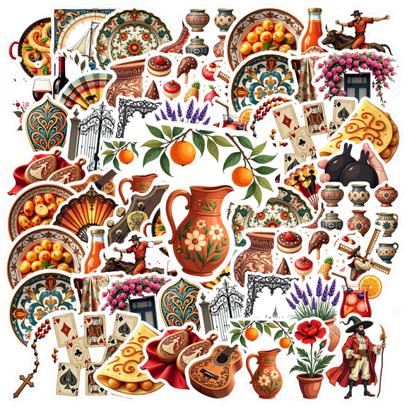 Retro Spanish Theme Stickers, Waterproof Spanish Theme Sticker for Water Bottle Laptop Phone Cases Planner Skateboard Luggage Helmet Party Favor Decor, Ideal for Adults Teens Teacher Rewards