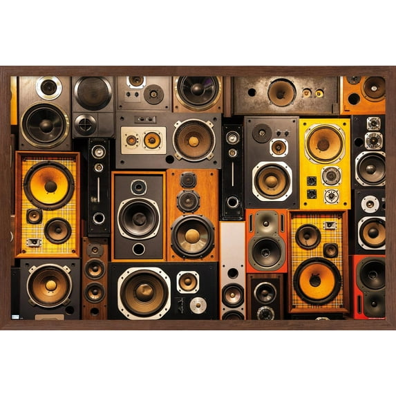 Retro Speaker Wall Wall Poster, 14.725" x 22.375" Framed