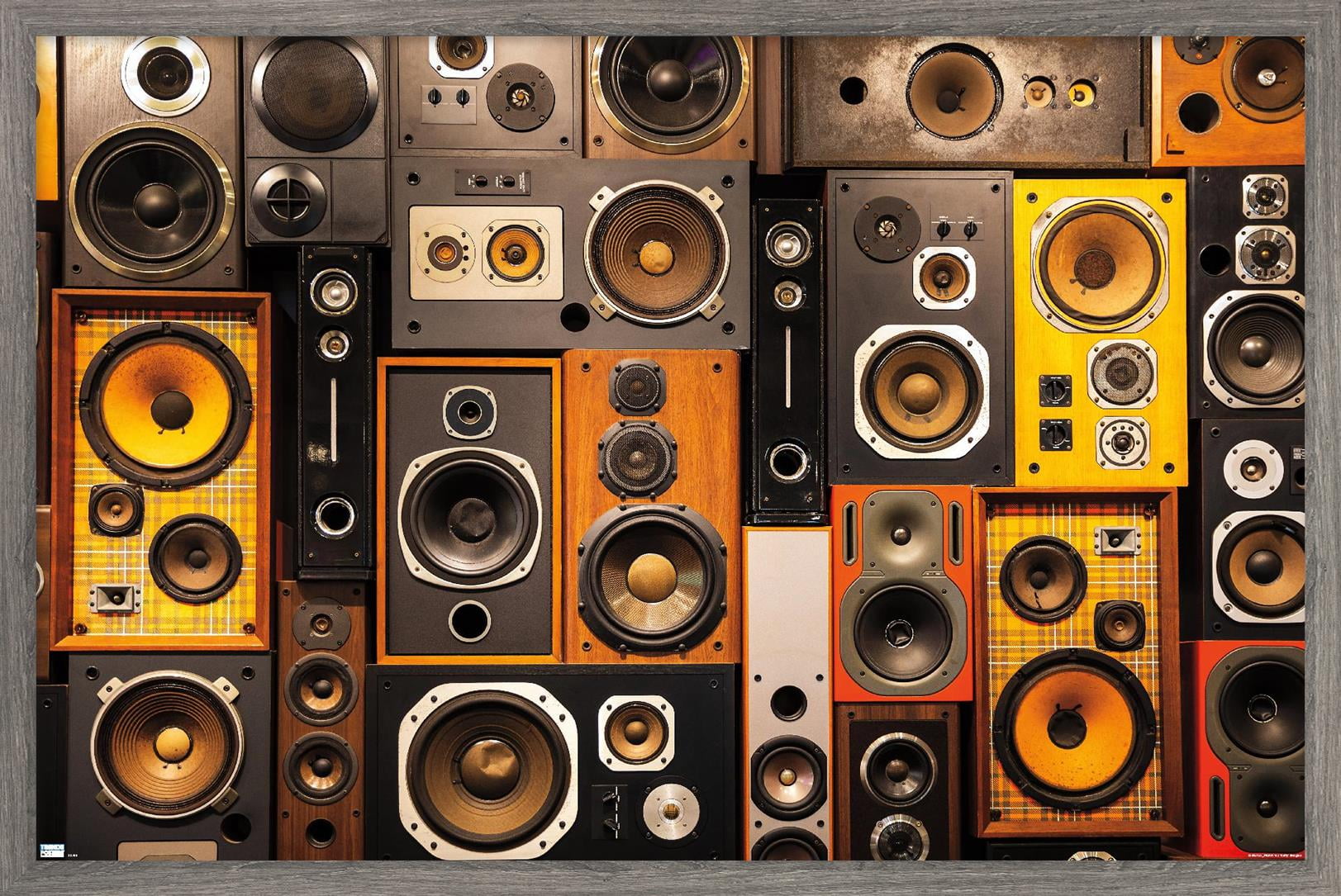 Retro Speaker Wall Wall Poster, 14.725" x 22.375" Framed
