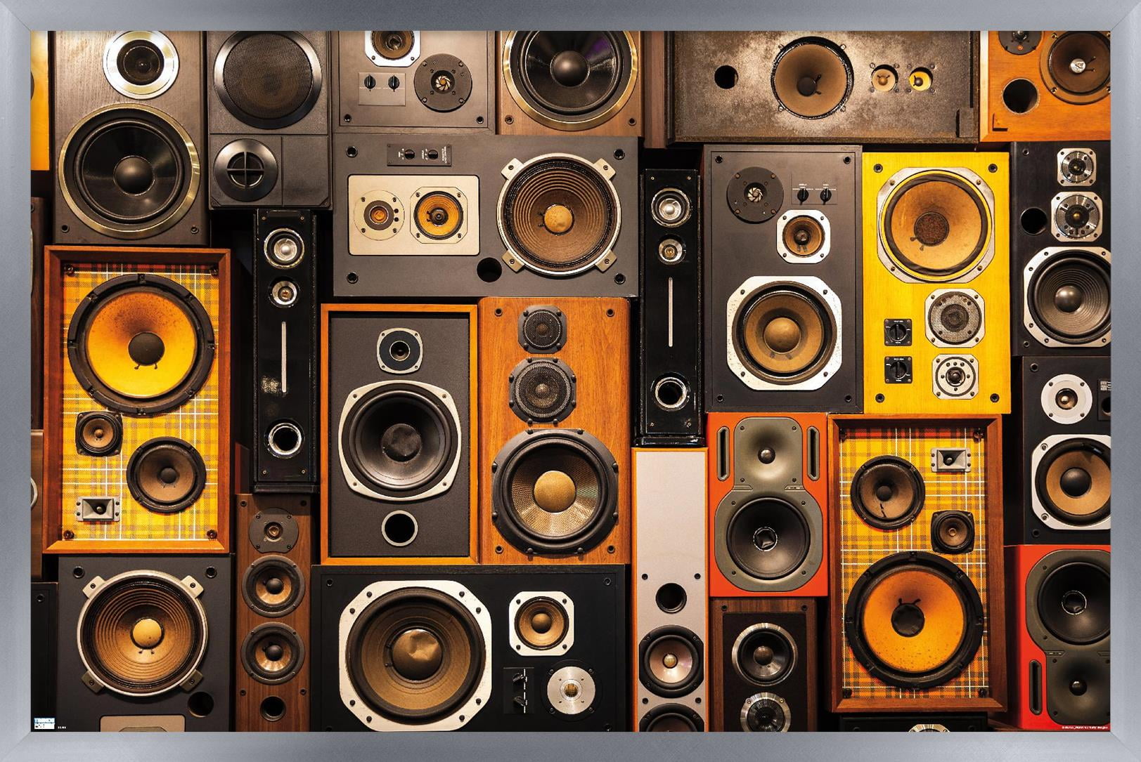 Retro Speaker Wall Wall Poster, 22.375" x 34" Framed