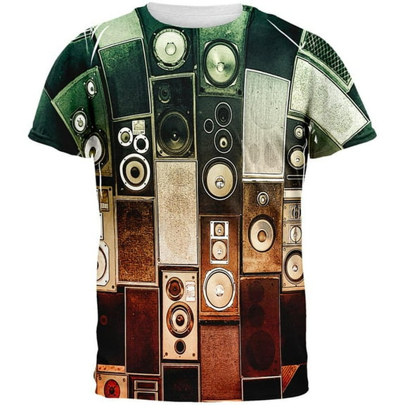 Retro Speakers All Over Adult T-Shirt - Large