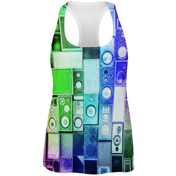 Retro Speakers Rainbow All Over Womens Racerback Tank Top - X-Large