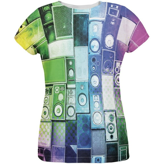 Retro Speakers Rainbow All Over Womens T-Shirt - Medium