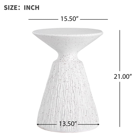 Retro Speckled White Marble MGO Side Table for Small Spaces – Durable Pedestal End Table for Living Room, Patio, Balcony & Office Decor, 15.5W x 21H
