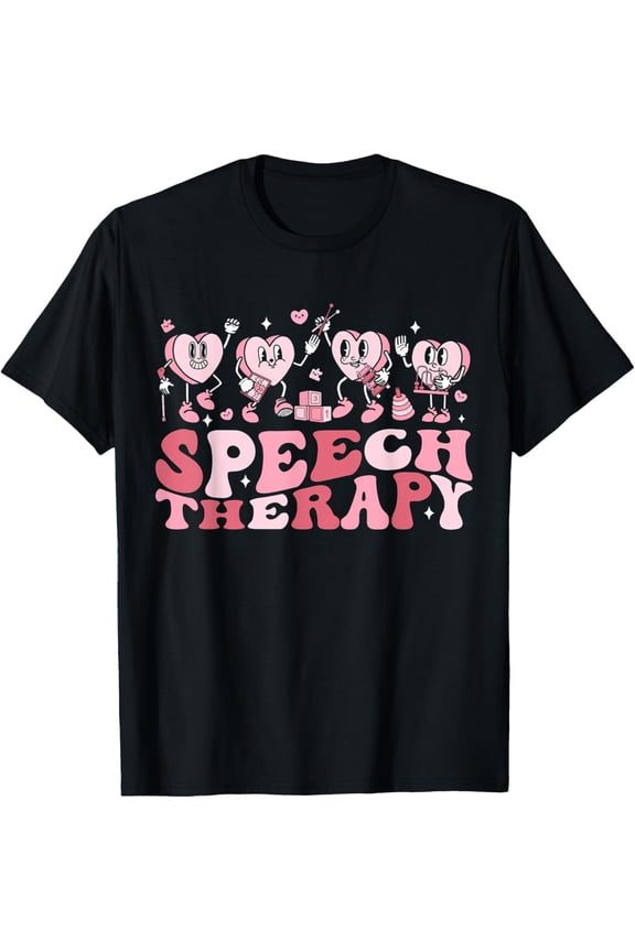 Retro Speech Therapy SLP Heart Graphic Tee - Cute Vintage Style Speech Pathologist Appreciation Shirt - Professional Therapy Apparel for Men and Women