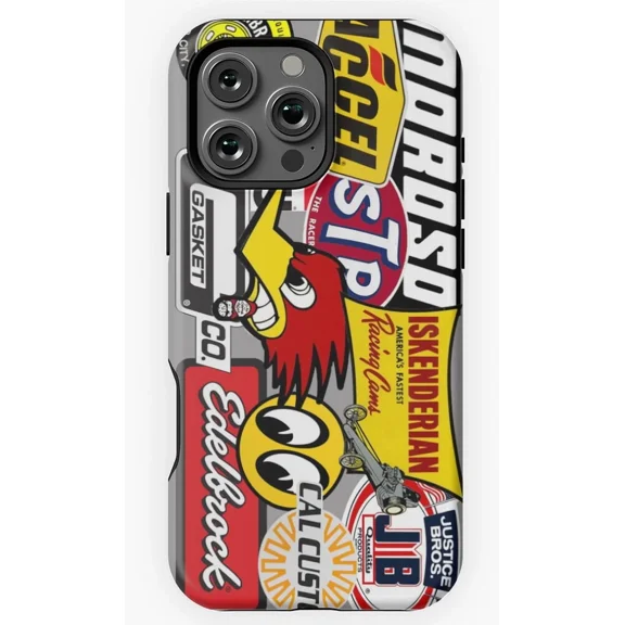 Retro Speed Shop Hot Rod Racing Stickers iPhone 11 12 13 14 15 16 17 Pro Max Phone Cover