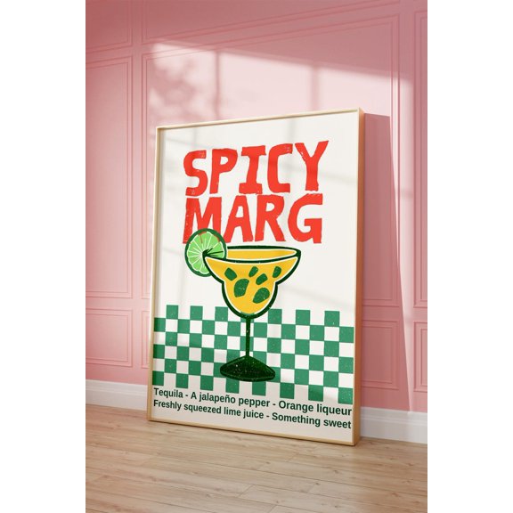 Retro Spicy Margarita Poster Cocktail Recipe Kitchen Poster Wall Art, Unframed Poster Size 12x18