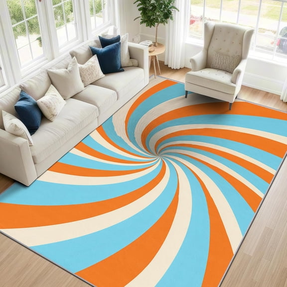 Retro Spiral Area Rugs, Groovy Stripe Pattern Carpet, Washable Non Slip Low Pile Soft Rug for Living Room Bedroom Decor Mat 2x3ft
