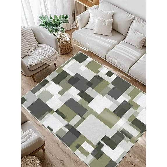 Retro Splicing Modern Art Area Rug for Bedroom 4x6 Ft Green Gray Watercolor Super Soft fuzzy Throw Rug Non-Slip Fluffy Plush Indoor Floor Carpet for Living Room Nursery Home Decor